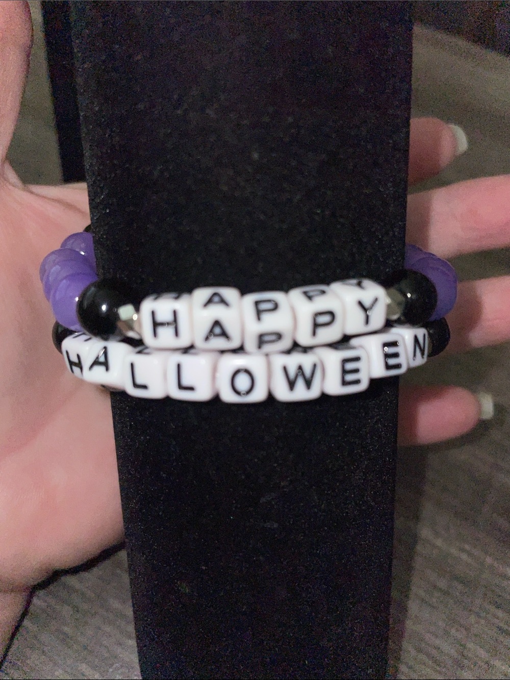 Happy Halloween Bracelets Purple and Black Glass Beads Handmade